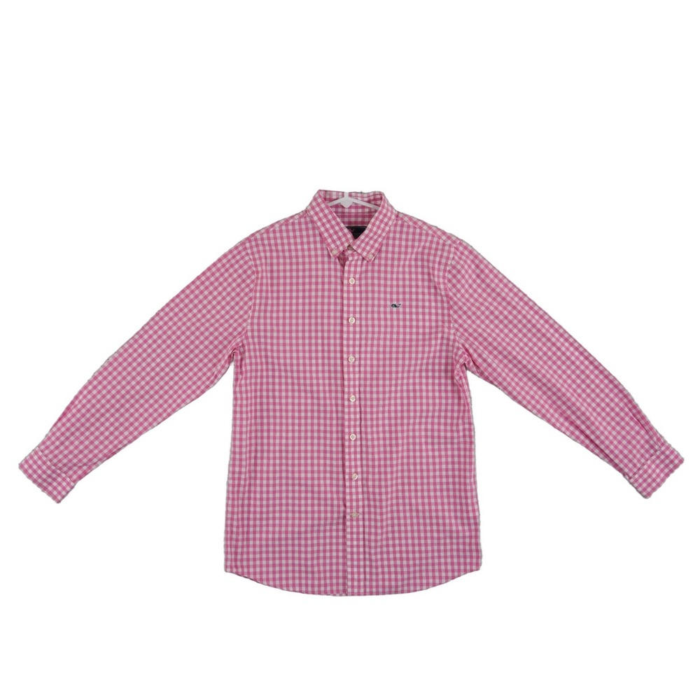 Vineyard Vines Whale Button Down Shirt Cotton Boys Size Large 16 Pink Gingham